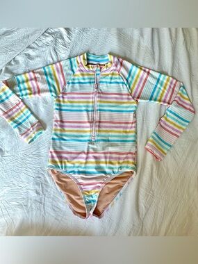 Crewcuts by J Crew Girls Long-Sleeve Striped Pastel Swimsuit